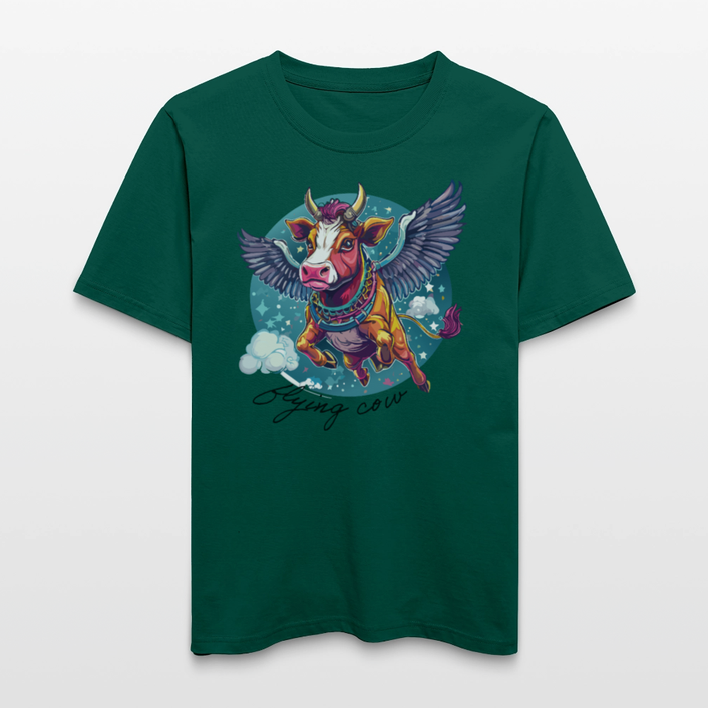 Relaxed Fit Unisex Bio-T-Shirt mit FLYING COW PRINT Vorderseite - Forest