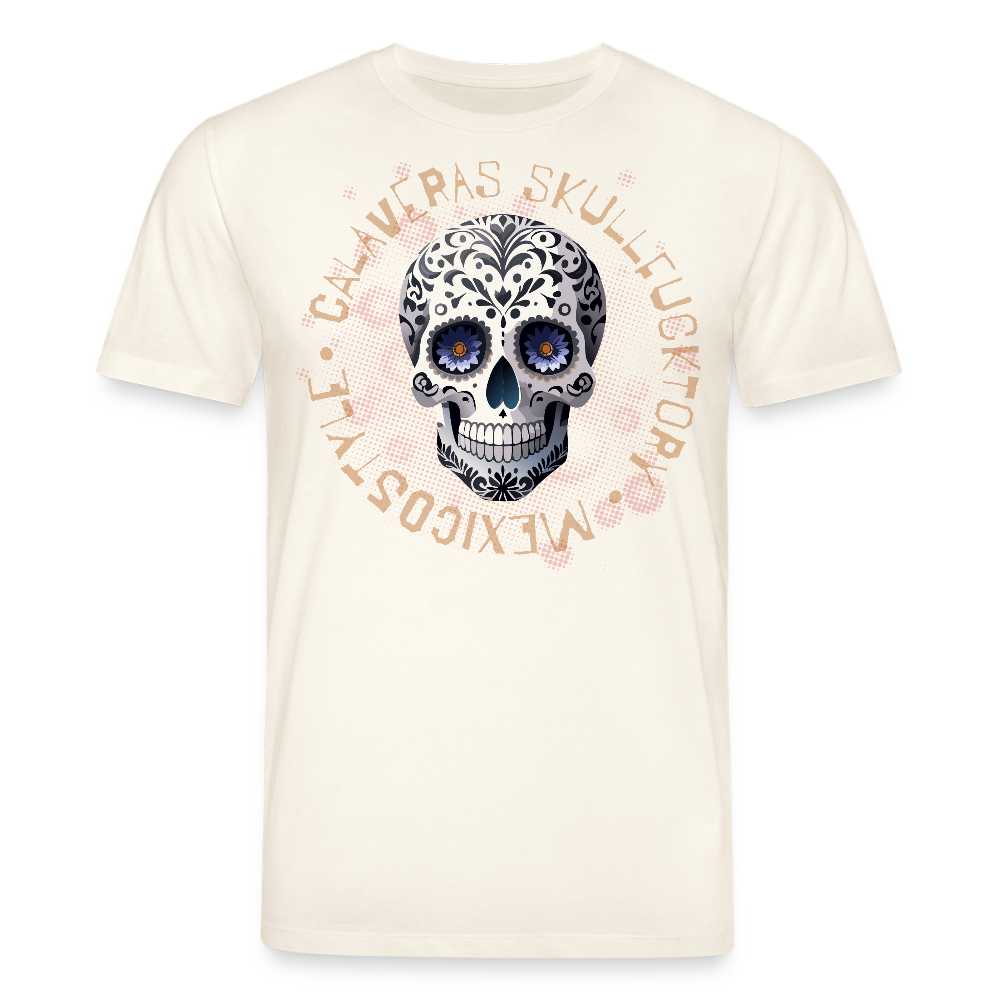 Unisex Bio-T-Shirt mit CALAVERAS SKULL PRINT Vorderseite - Naturweiß