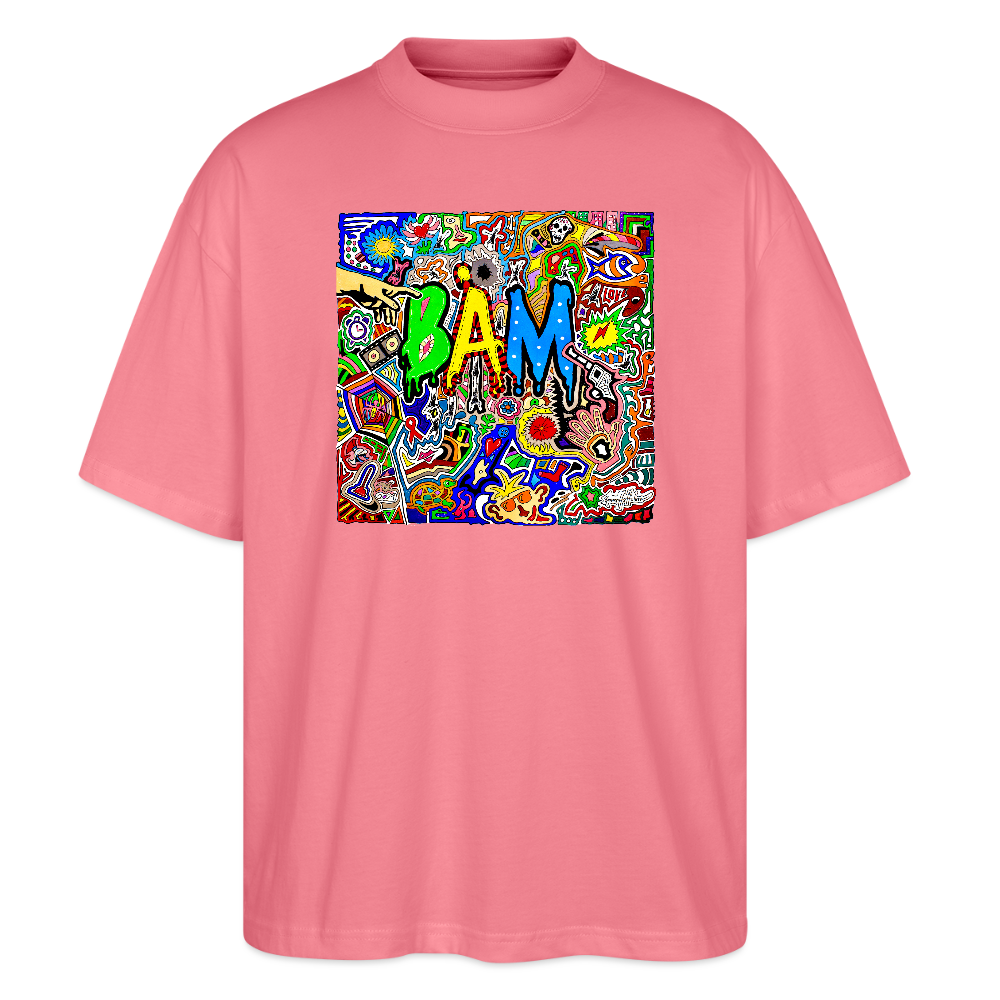 Oversized Unisex Bio T-Shirt mit BÄM PRINT Vorderseite - Pink