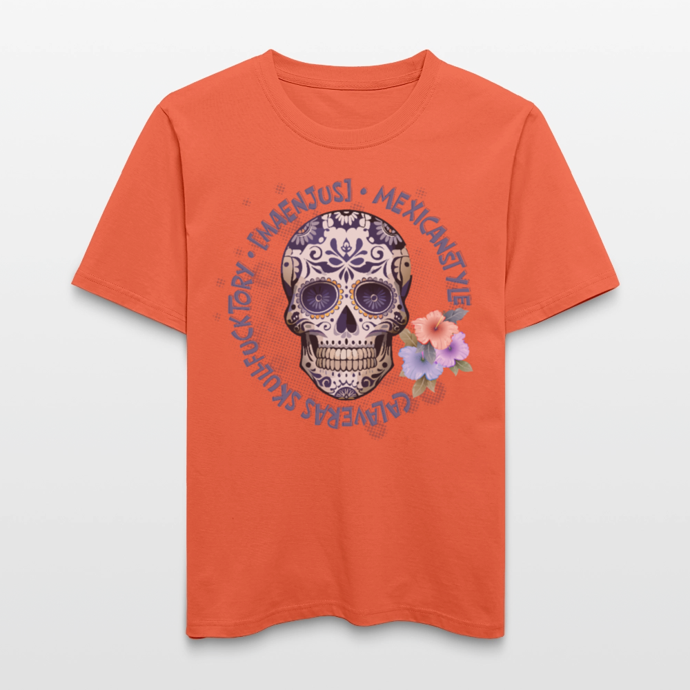 Relaxed Fit Unisex Bio-T-Shirt mit MAENJUS MEXICANSTYLE PRINT Vorderseite - Hellrot