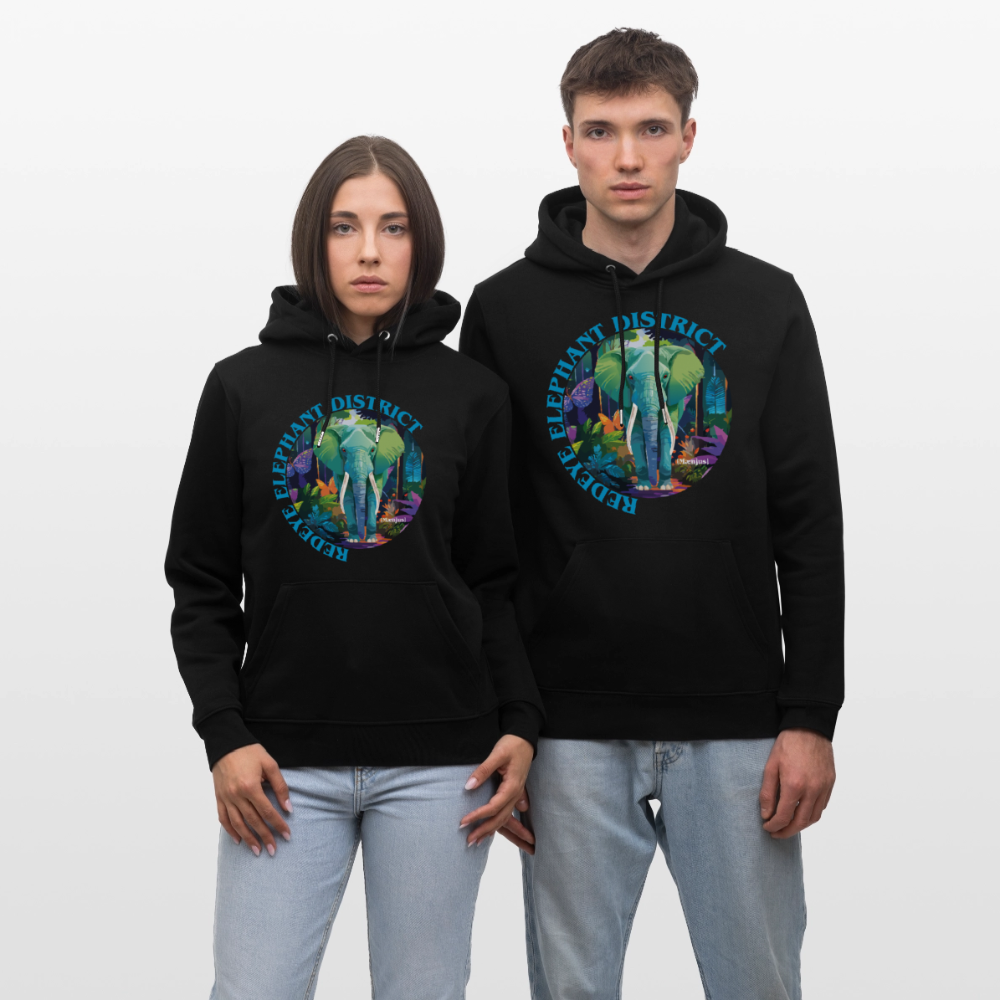 Unisex Bio-Hoodie mit REDEYE ELEPHANT DISTRICT PRINT - Schwarz