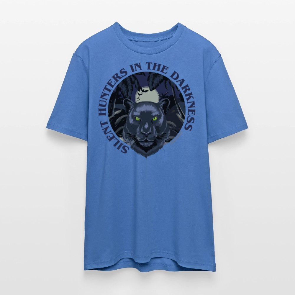 Unisex Bio-T-Shirt mit SILENT HUNTER IN THE DARKNESS PRINT Vorderseite - Achtsames Blau
