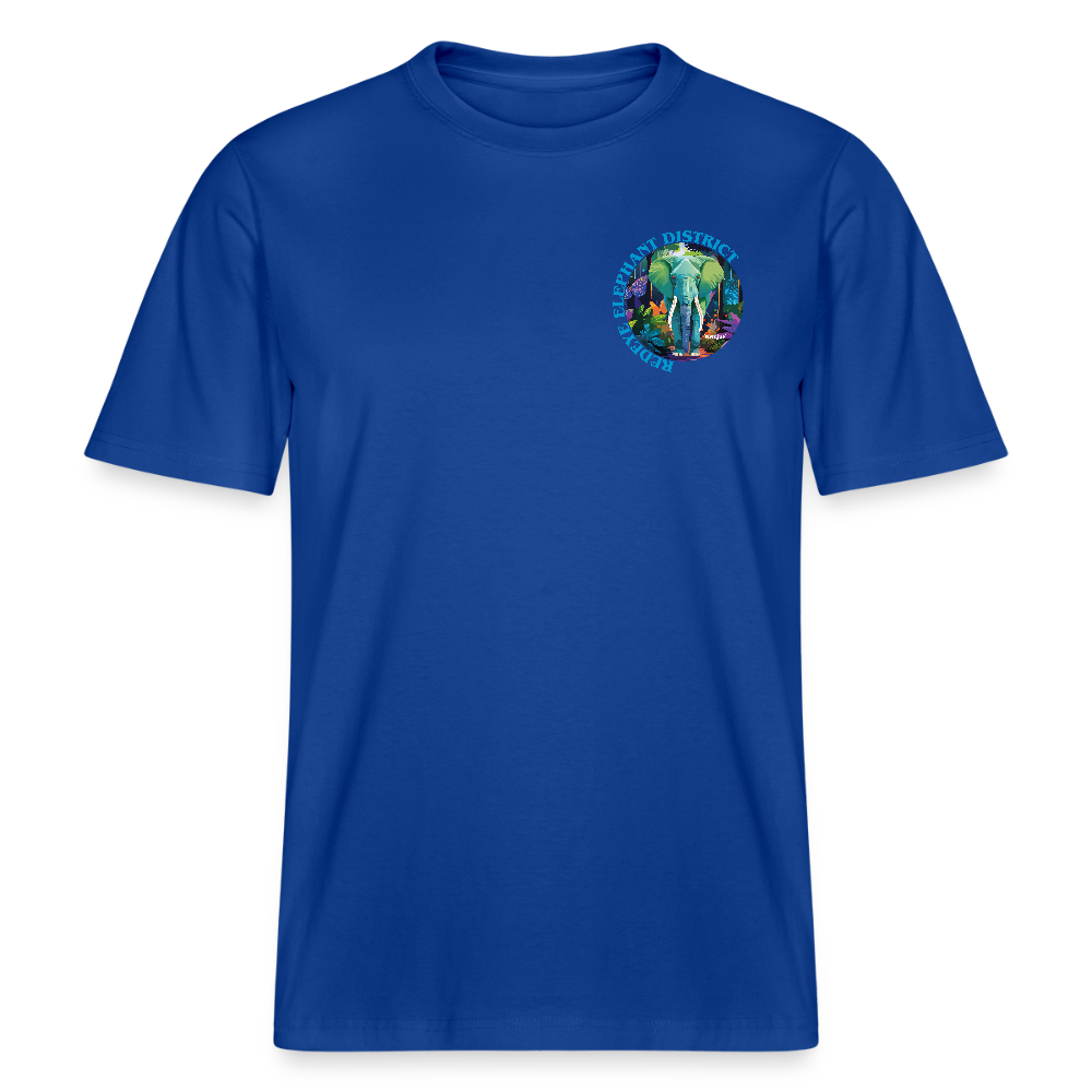 Relaxed Fit Unisex Bio-T-Shirt mit REDEYE ELEPHANT DISTRICT PRINT Vorder- und Rückseite - Dunkelblau