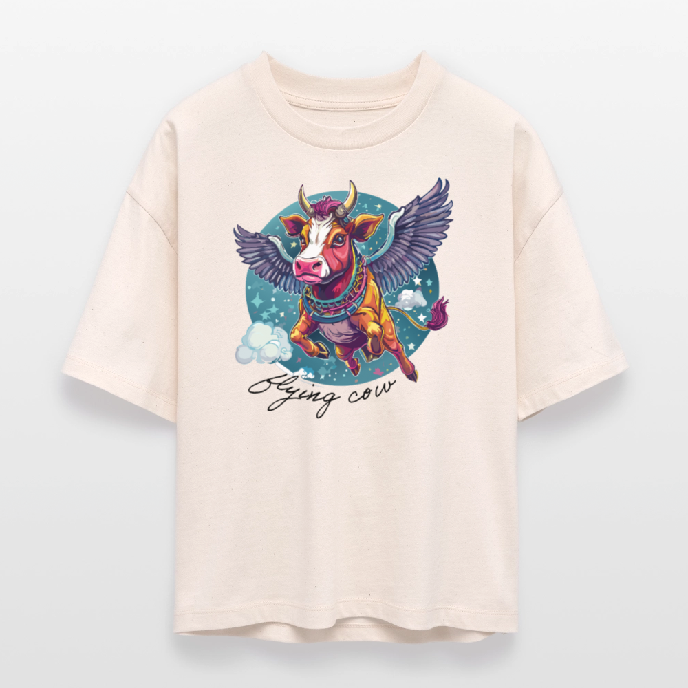 Frauen Boxy Bio-T-Shirt mit FLYING COW PRINT - Weißgrau