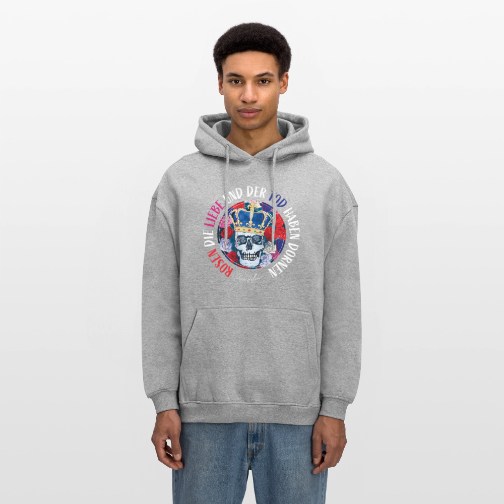 Oversized Unisex Hoodie mit ROSEN DIE LIEBE UND DER TOD HABEN DORNEN PRINT - Grau meliert