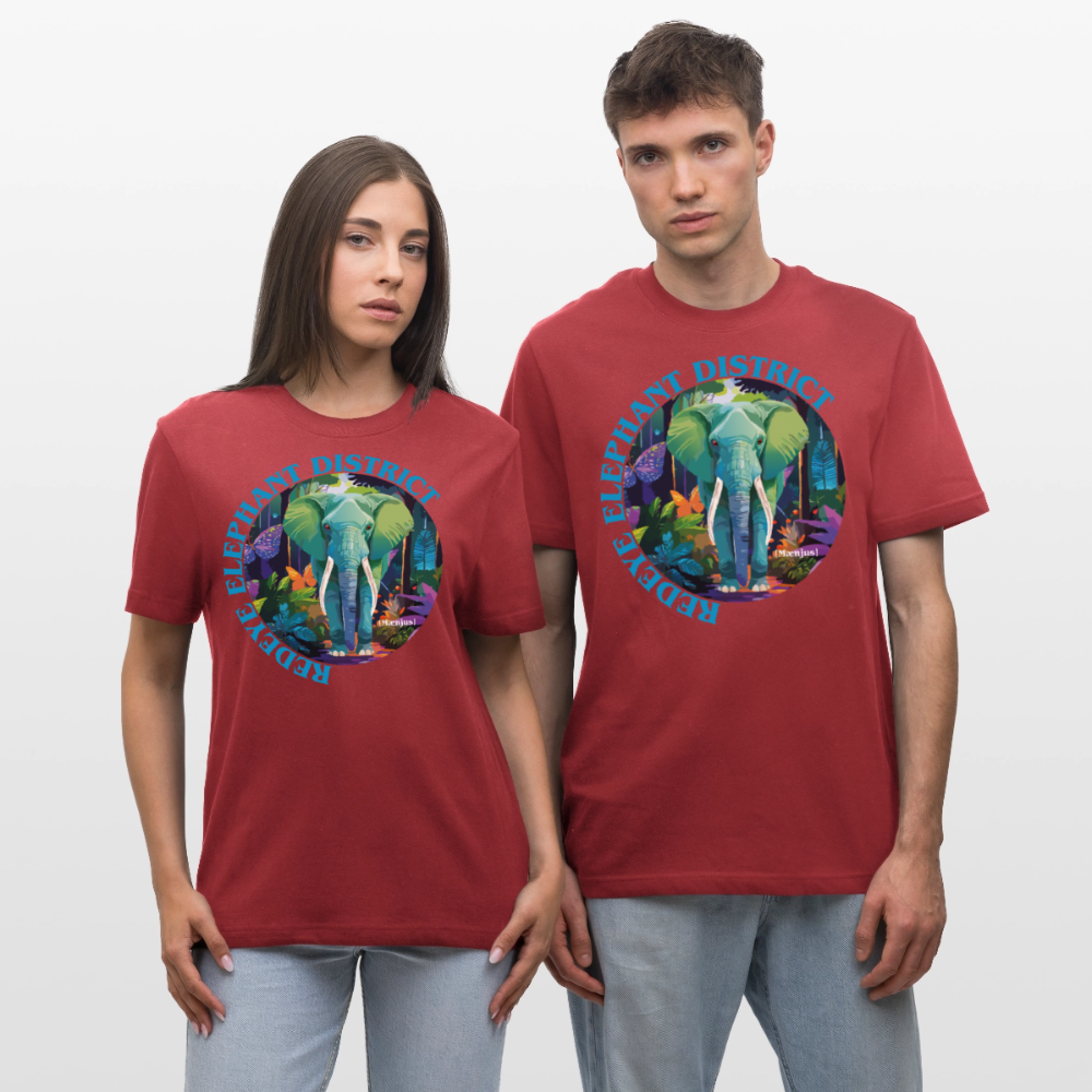 Relaxed Fit Unisex Bio-T-Shirt mit REDEYE ELEPHANT DISTRICT PRINT Vorderseite - Erdrot