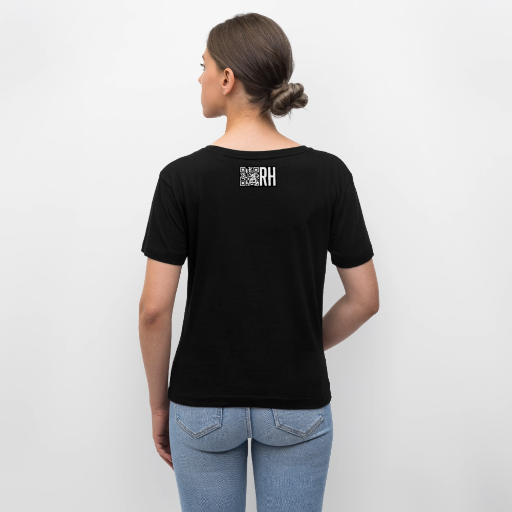 Relaxed Rundhals Frauen Bio-T-Shirt mit MAENJUS NETWORK FASHION PRINT - Schwarz