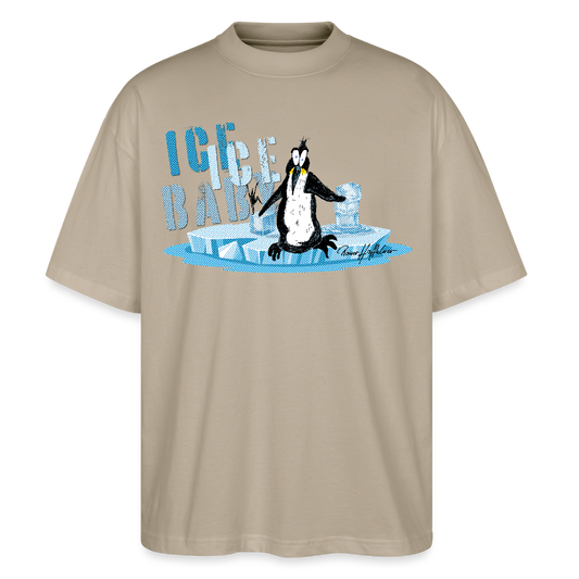 Oversized Unisex Bio T-Shirt mit ICE ICE BABY PINGUIN PRINT - Steingrau