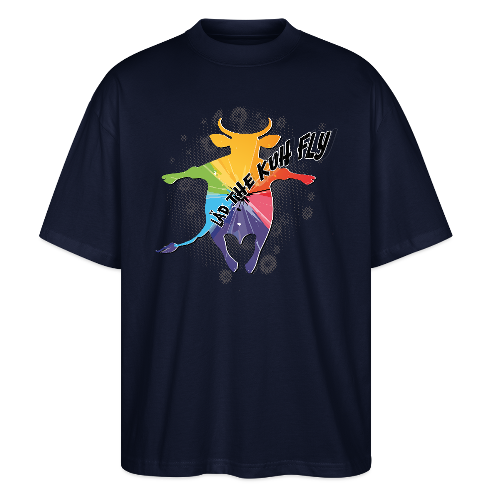 Oversized Unisex T-Shirt mit LÄDEN THE KUH FLY PRINT - Navy