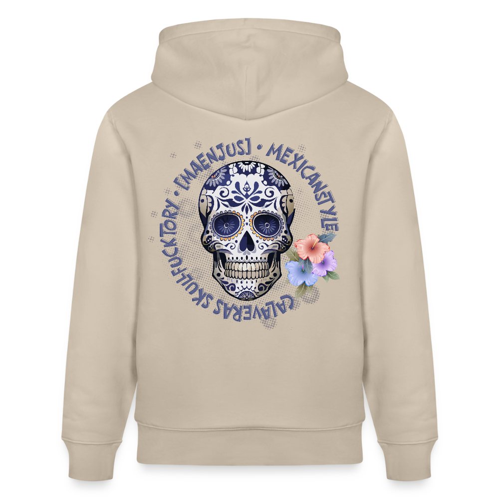 Unisex Hoodie mit MAENJUS MEXICANSTYLE PRINT Vorder- und Rückseite - Beige