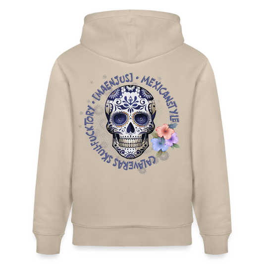 Unisex Hoodie mit MAENJUS MEXICANSTYLE PRINT Vorder- und Rückseite - Beige