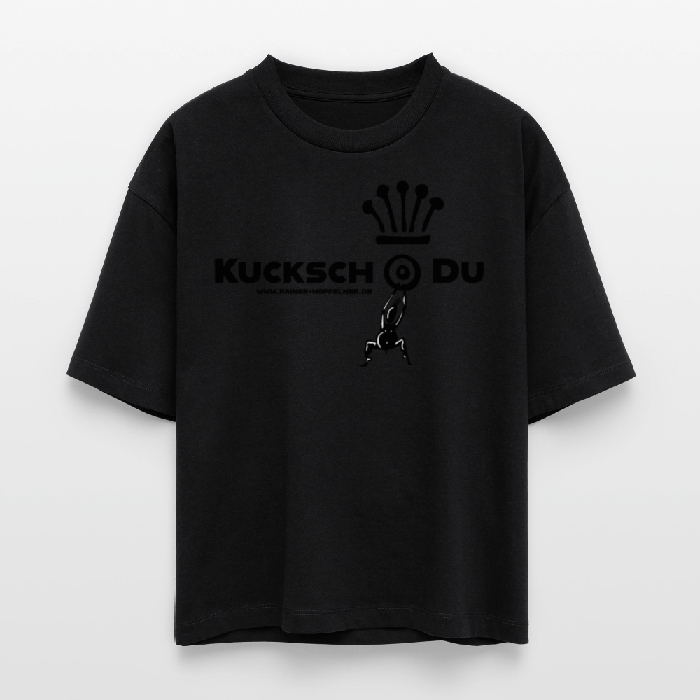 Frauen Boxy Bio-T-Shirt mit KUCKSCH DU PRINT - Schwarz
