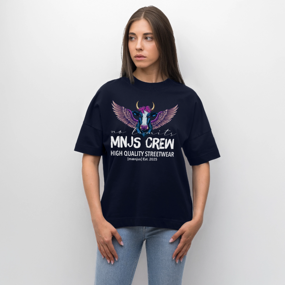 Oversized Unisex Bio T-Shirt mit MNJS CREW no limits PRINT - Navy