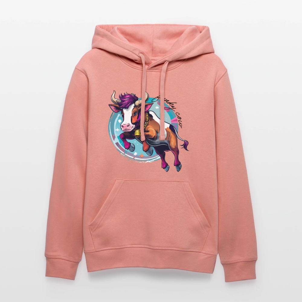 Unisex Bio-Hoodie mit FUNKY COW PRINT Vorderseite - Altrosa