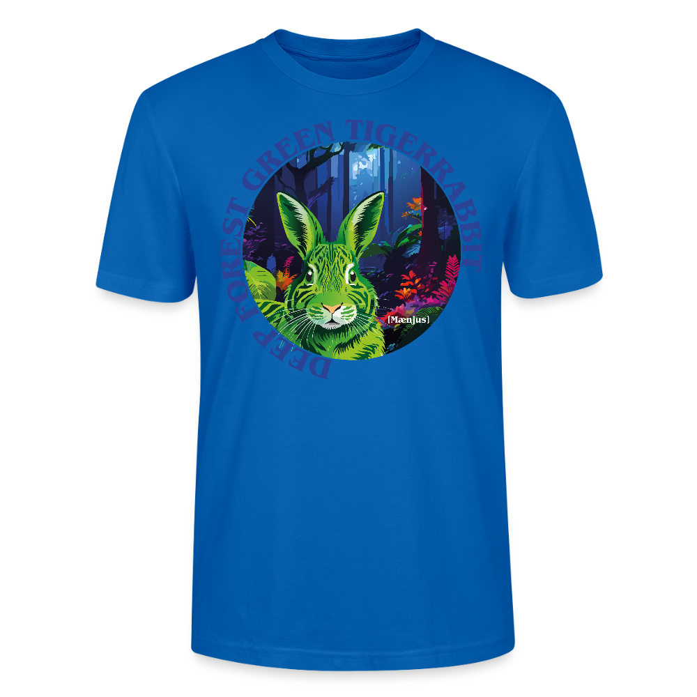 Unisex T-Shirt mit DEEP FOREST GREEN TIGERRABBIT PRINT Vorderseite - Pfauenblau