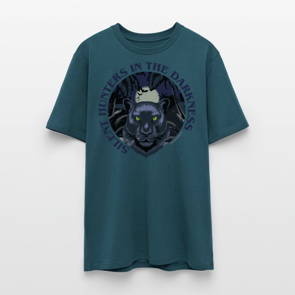 Unisex Bio-T-Shirt mit SILENT HUNTER IN THE DARKNESS PRINT Vorderseite - Dunkles Petrol