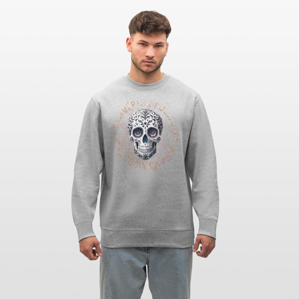 Unisex Bio-Sweatshirt mit CALAVERAS SKULL PRINT - Grau meliert