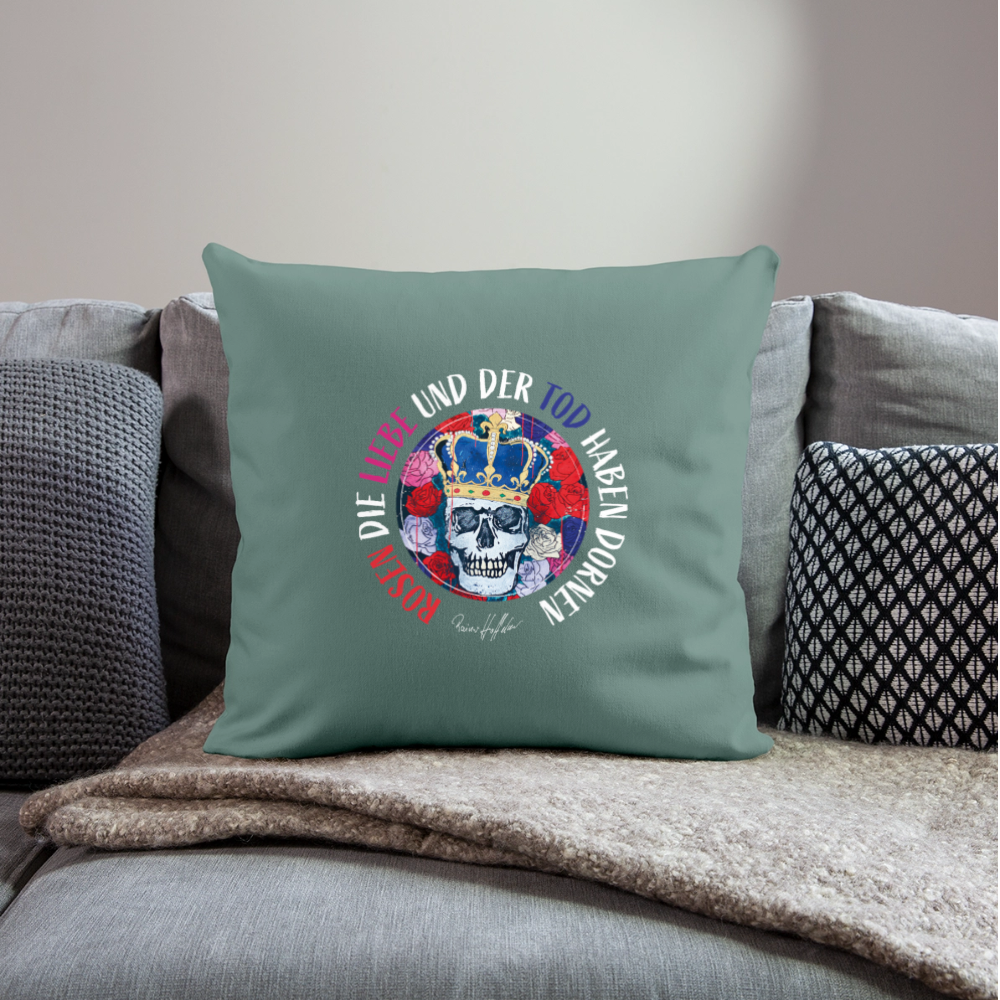 Sofakissenbezug 44 x 44 cm mit ROSEN DIE LIEBE UND DER TOD HABEN DORNEN PRINT - Tanngrün
