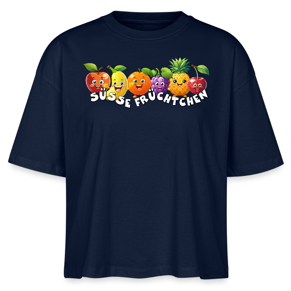 Frauen Boxy T-Shirt mit SÜSSE FRÜCHTCHEN PRINT - Navy