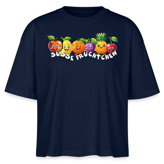 Frauen Boxy T-Shirt mit SÜSSE FRÜCHTCHEN PRINT - Navy