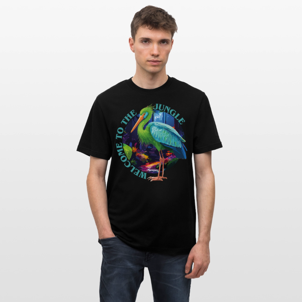 Relaxed Fit Unisex Bio-T-Shirt mit WELCOME TO THE JUNGLE PRINT Vorderseite - Schwarz