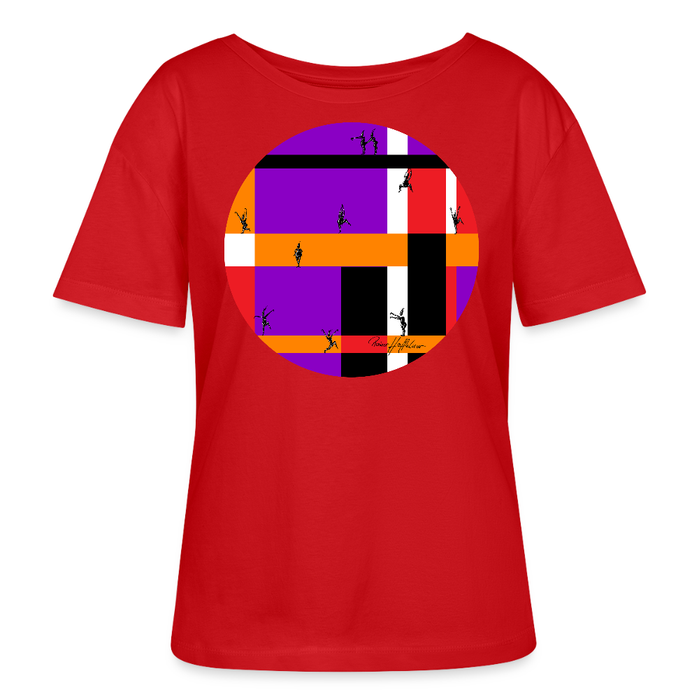 Relaxed Rundhals Frauen Bio-T-Shirt mit DYNAMIC FIELDS PRINT - Rot