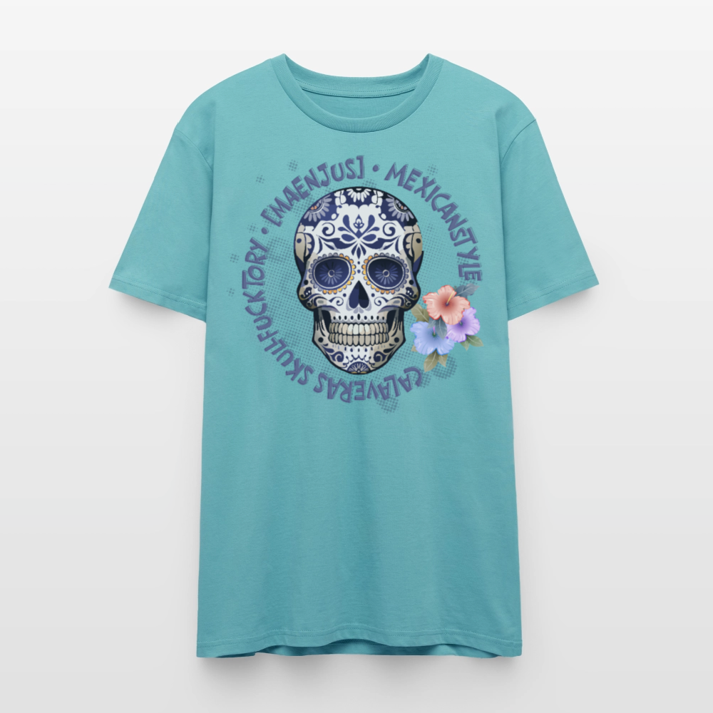 Unisex T-Shirt mit MAENJUS MEXICANSTYLE PRINT Vorderseite - Pastelltürkis