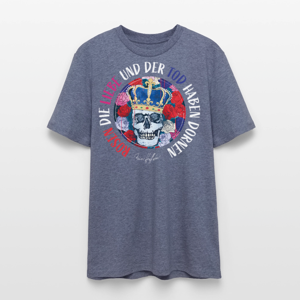 Unisex Bio-T-Shirt mit ROSEN DIE LIEBE UND DER TOD HABEN DORNEN PRINT - Dunkelblau meliert