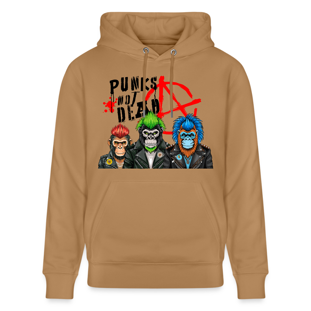 Unisex Hoodie mit PUNKS NOT DEAD PRINT - Karamell