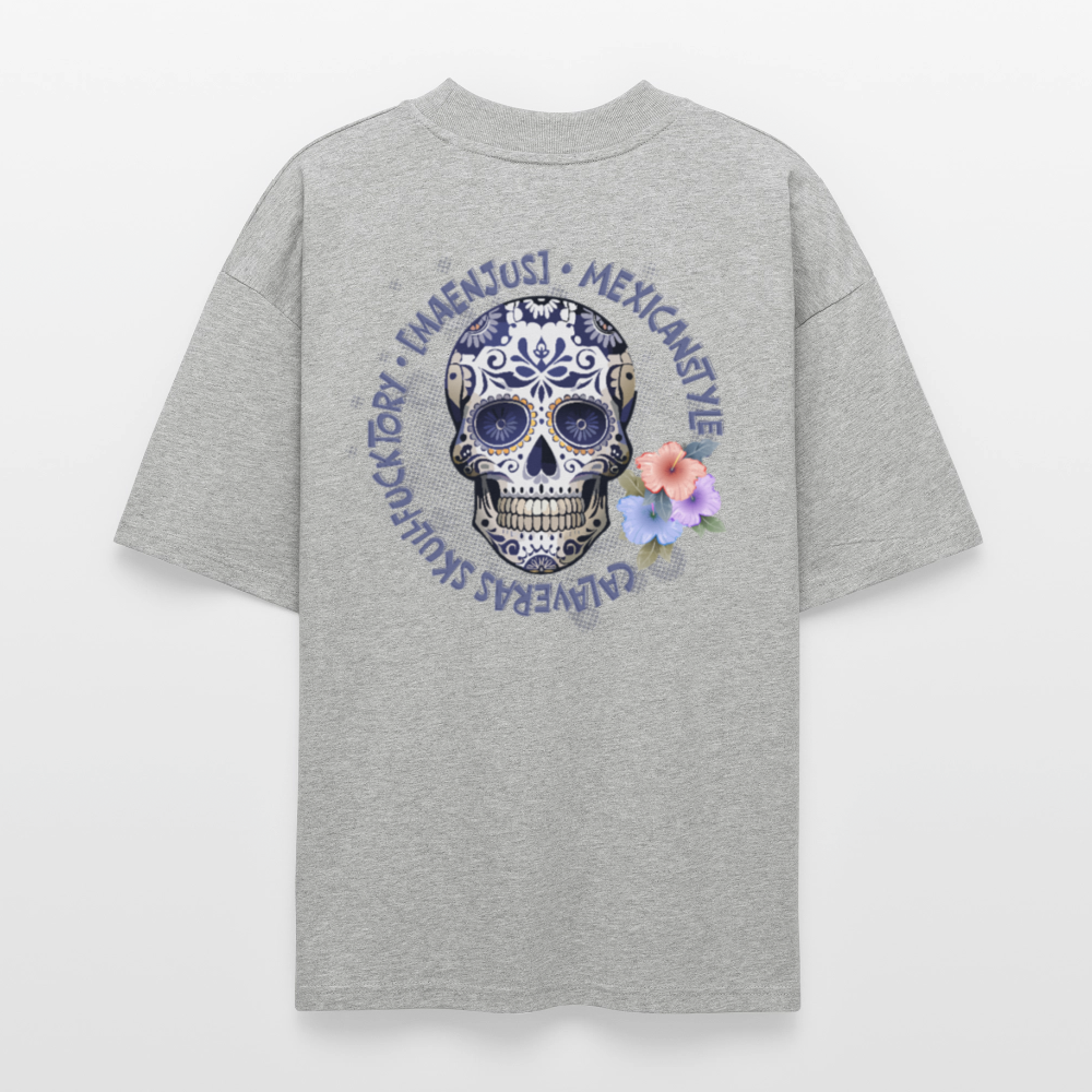 Oversized Unisex T-Shirt mit MAENJUS MEXICANSTYLE PRINT Vorder- und Rückseite - Grau meliert