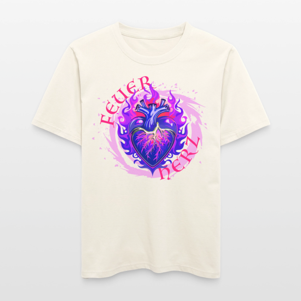 Unisex Bio-T-Shirt mit FEUERHERZ LILA PRINT - Naturweiß