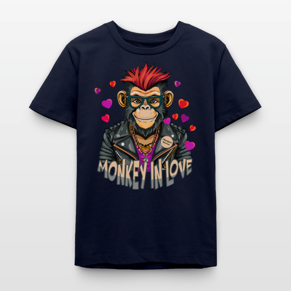 MNJS TEENS Bio T-Shirt mit MONKEY IN LOVE PRINT - Navy