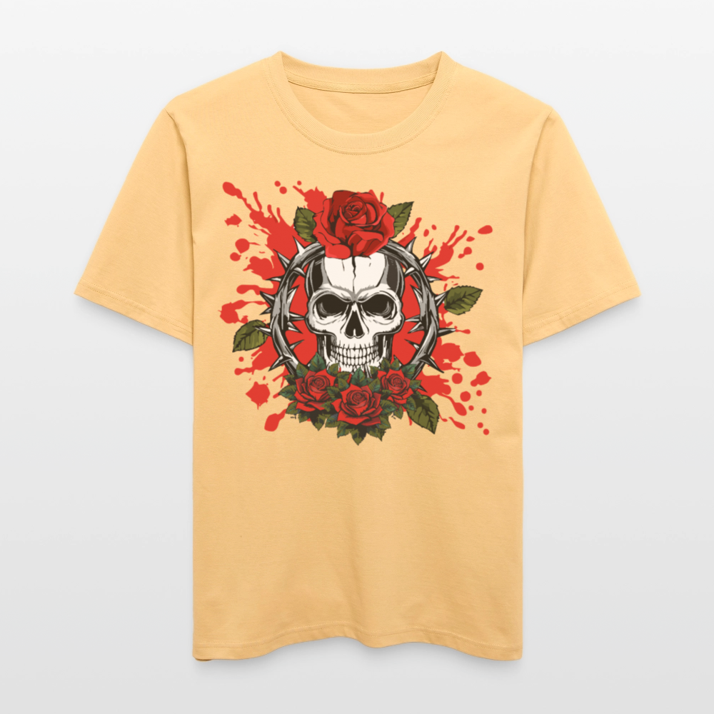 Relaxed Fit Unisex Bio-T-Shirt mit  ROSEN SKULL PRINT Vorderseite - Hellgelb