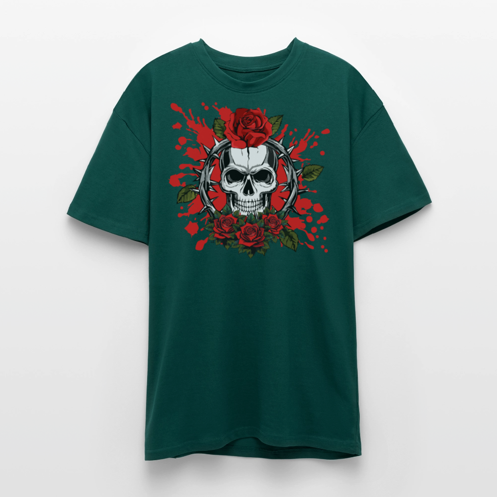 Heavy Oversize T-Shirt mit ROSEN SKULL PRINT - hunter Green