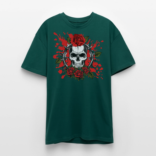 Heavy Oversize T-Shirt mit ROSEN SKULL PRINT - hunter Green