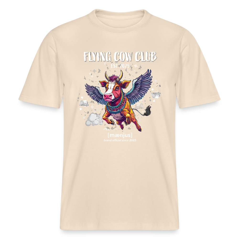 Unisex Bio-T-Shirt mit FLYING COW CLUB PRINT Vorderseite - Weißgrau