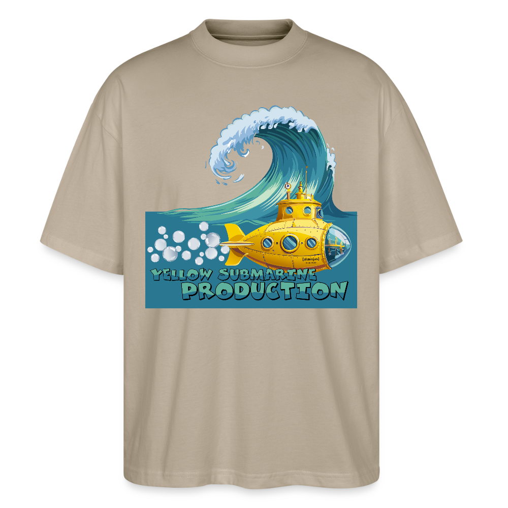 Oversized Unisex Bio T-Shirt mit YELLOW SUBMARINE PRODUCTION PRINT Vorderseite - Steingrau