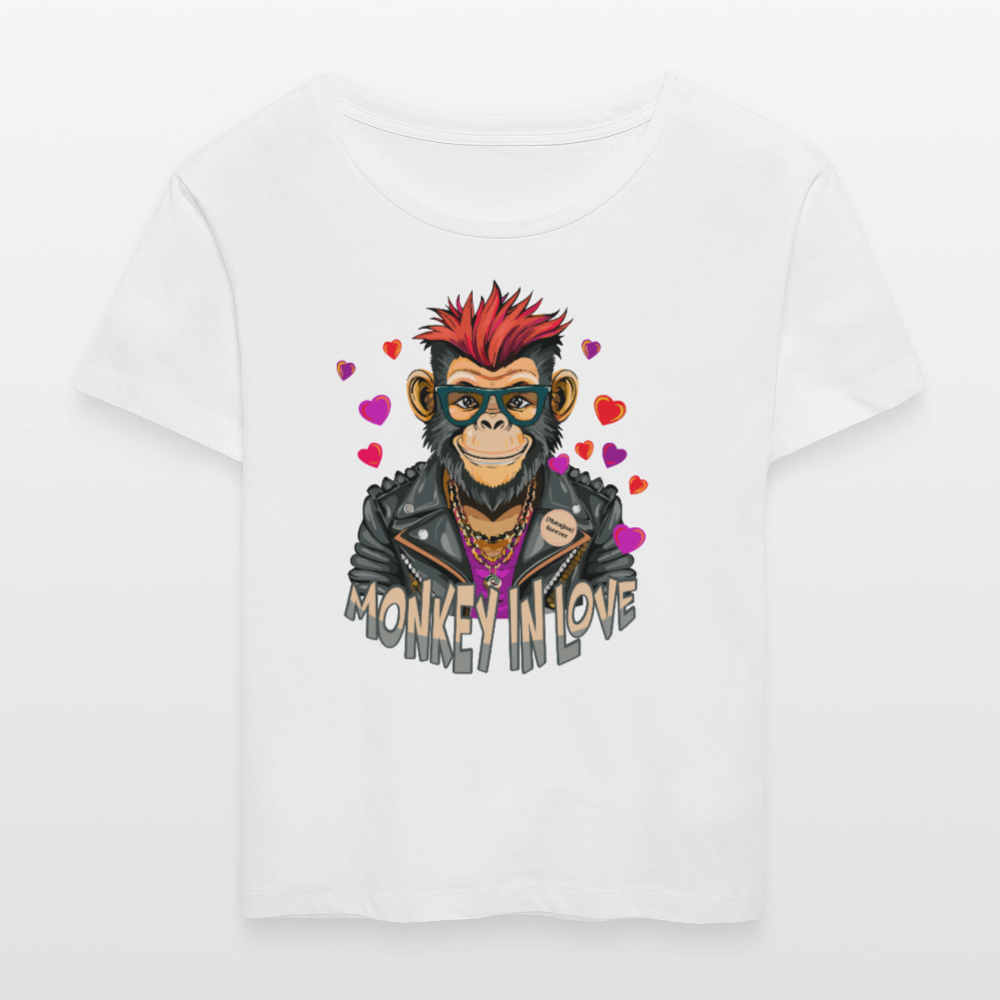 Frauen T-Shirt mit MONKEY IN LOVE PRINT - Weiß