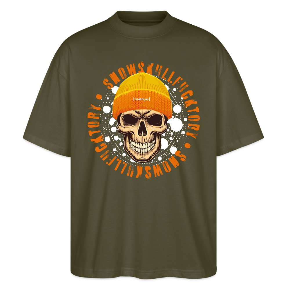 Oversized Unisex Bio T-Shirt mit SNOWSKULL FUCKTORY PRINT - Khaki