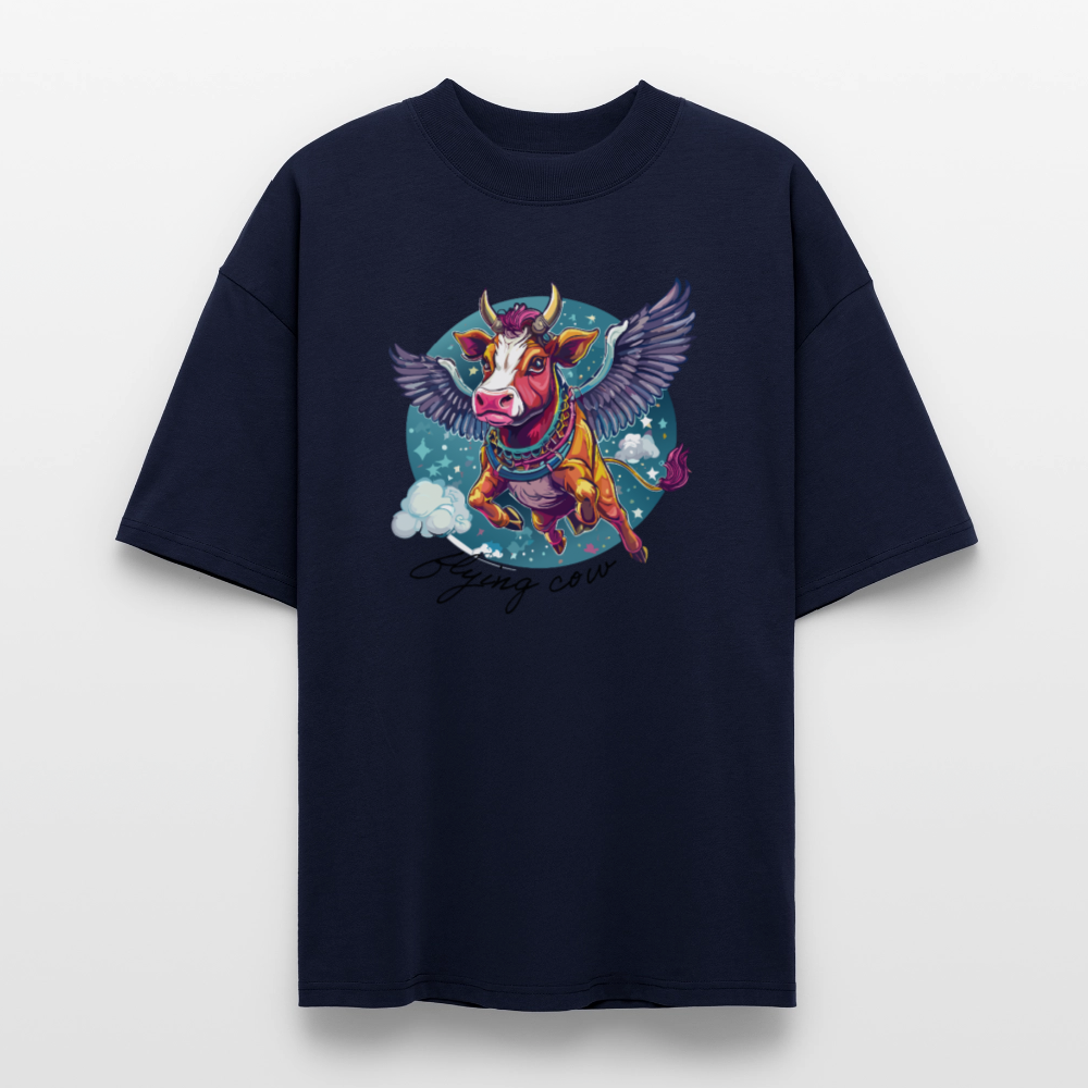 Oversized Unisex T-Shirt mit FLYING COW PRINT - Navy