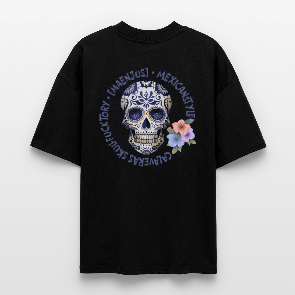 Oversized Unisex T-Shirt mit MAENJUS MEXICANSTYLE PRINT Vorder- und Rückseite - Schwarz