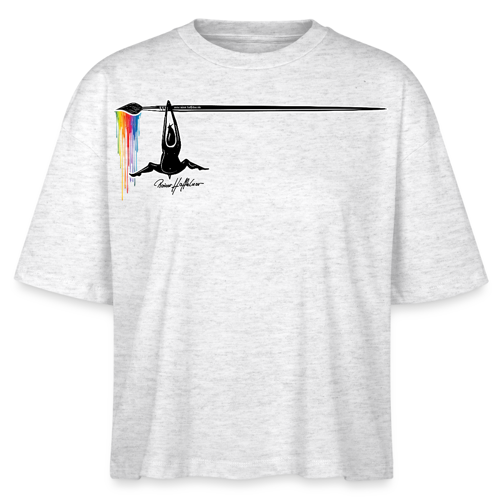 Frauen Boxy Bio-T-Shirt mit MÄNNLE PRINT - Weiß meliert