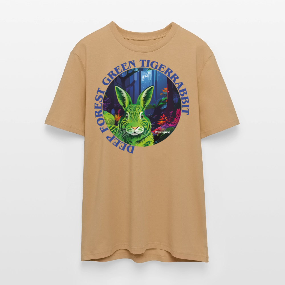 Unisex Bio-T-Shirt mit DEEP FOREST GREEN TIGERRABBIT PRINT Vorderseite - Karamell