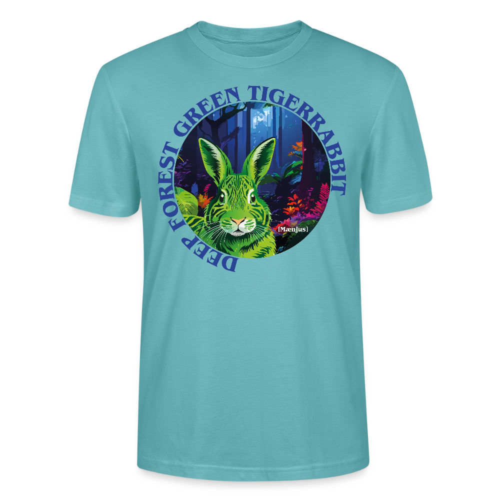 Unisex T-Shirt mit DEEP FOREST GREEN TIGERRABBIT PRINT Vorderseite - Pastelltürkis