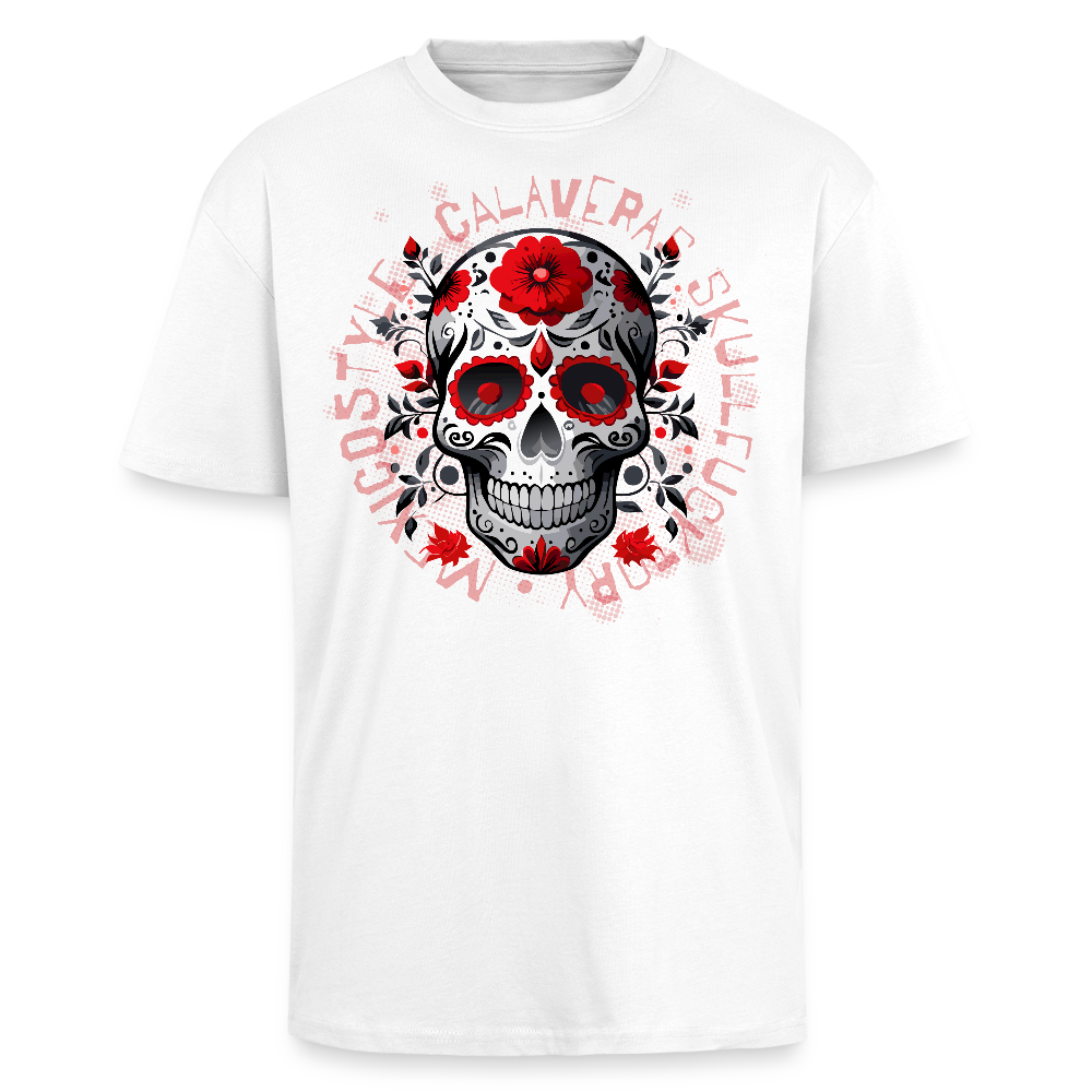 Heavy Oversize T-Shirt mit CALAVERAS SKULL PRINT Vorderseite - Weiß