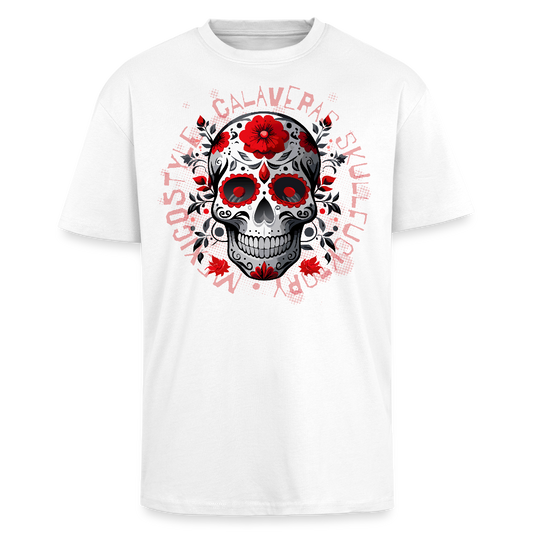 Heavy Oversize T-Shirt mit CALAVERAS SKULL PRINT Vorderseite - Weiß
