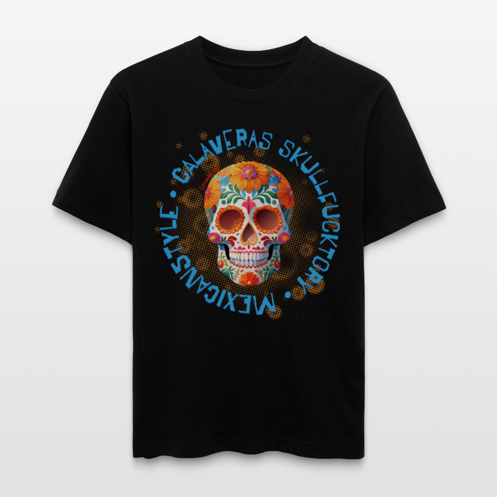 Relaxed Fit Unisex Bio-T-Shirt mit CALAVERAS MEXICANSTYLE PRINT Vorderseite - Schwarz