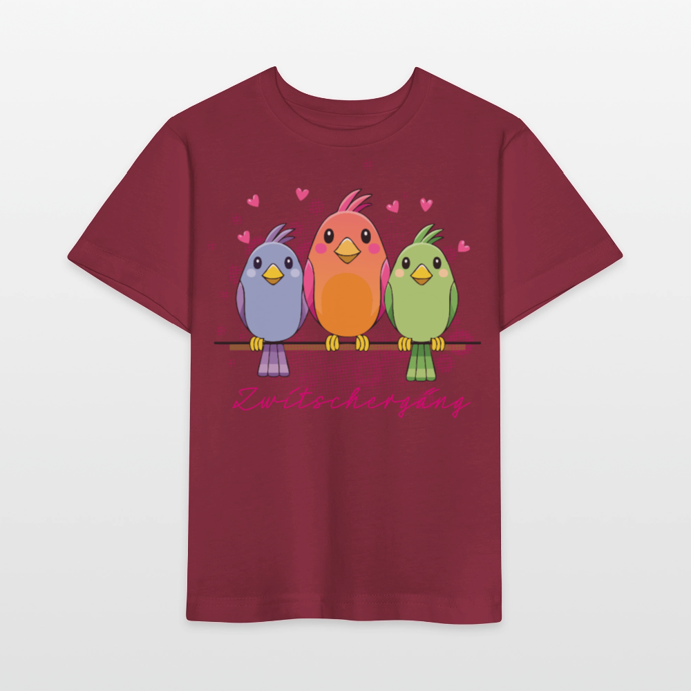 MNJS KIDS Bio T-Shirt mit ZWITSCHERGÄNG PRINT - Burgunderrot