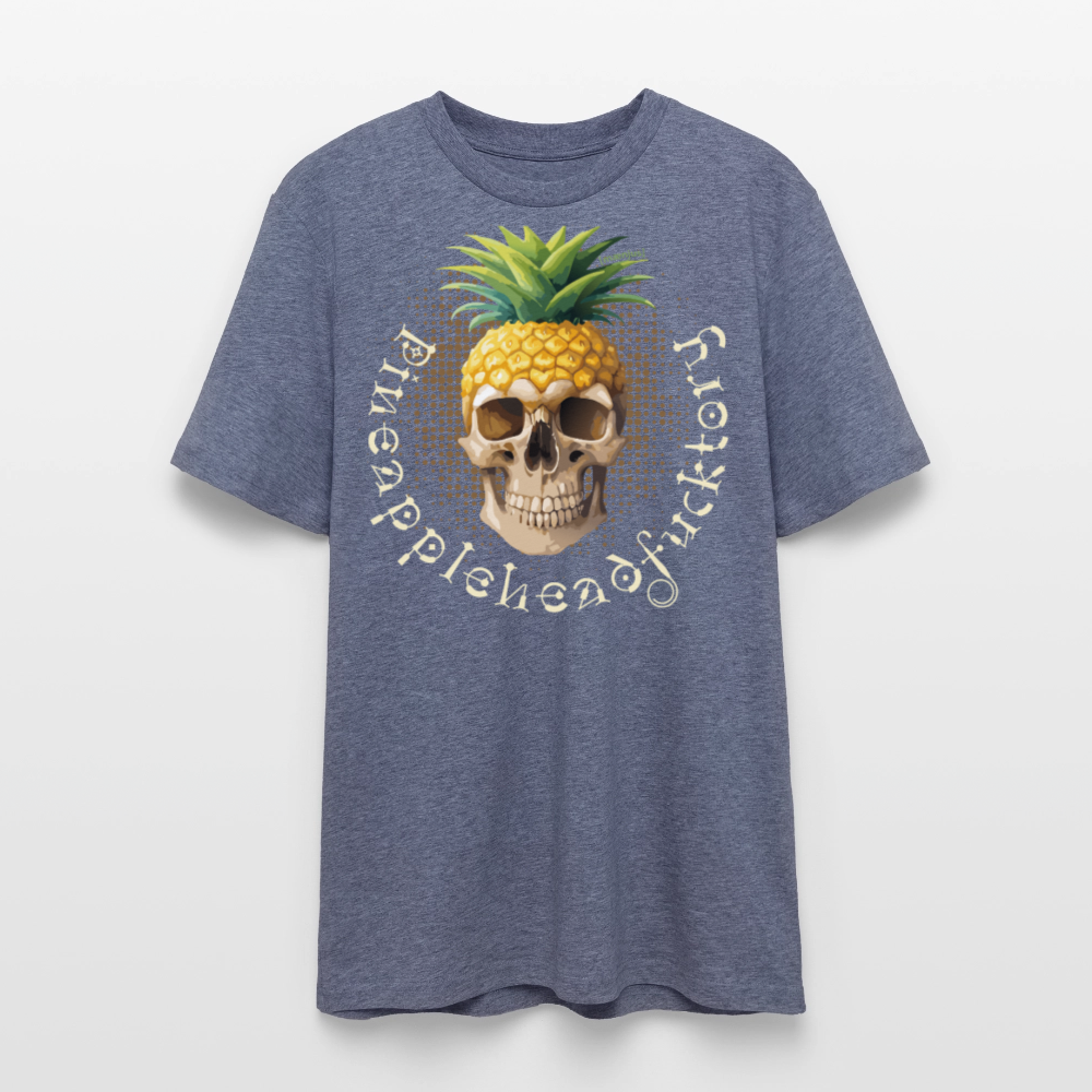 Unisex Bio-T-Shirt mit PINEAPPLE SKULL PRINT Vorderseite - Dunkelblau meliert