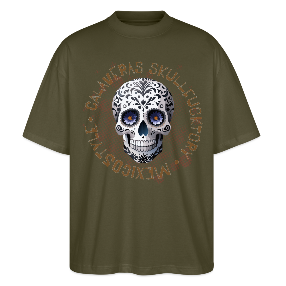 Oversized Unisex T-Shirt mit CALAVERAS SKULLPRINT - Khaki